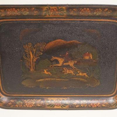 1104	LARGE ANTIQUE TIN TOLE PAINTED TRAY, APPROXIMATELY 31 IN X 22 IN
