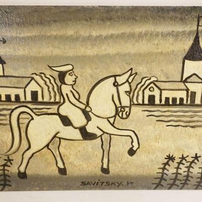 1286	JACK SAVITSKY OIL ON BOARD,CONTEMPORARY FOLK ART, APPROXIMATELY 8 IN X 10 1/4 IN
