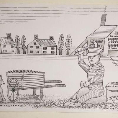 1298	JACK SAVITSKY *THE COAL CRACKER* CONTEMPORARY FOLK ART, APPROXIMATELY 9 IN X 12 IN
