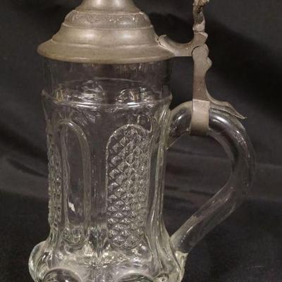 1088	ANTIQUE BLOWN GLASS STEIN W/PEWTER LID, APPROXIMATELY 9 IN HIGH
