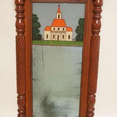 1120	FEDERAL MAHOGANY MIRROR W/REVERSE PAINTED GLASS IMAGE ON TOP
