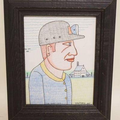 1285	JACK SAVITSKY *COAL MINER JACK* CRAYON, CONTEMPORARY FOLK ART, 1985, MARKED ON BACK
