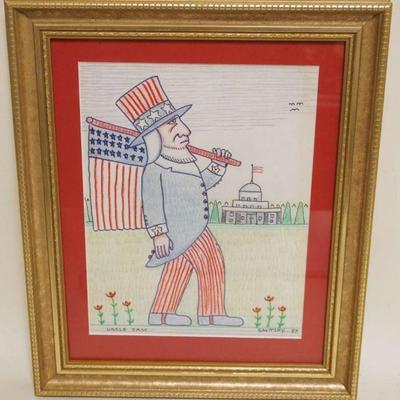 1292	JACK SAVITSKY *UNCLE SAM* CONTEMPORARY FOLK ART, 1987, PASTEL, MARKED ON BACK
