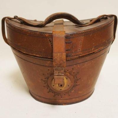 1063	ANTIQUE LEATHER HAT BOX W/BOWLER HAT
