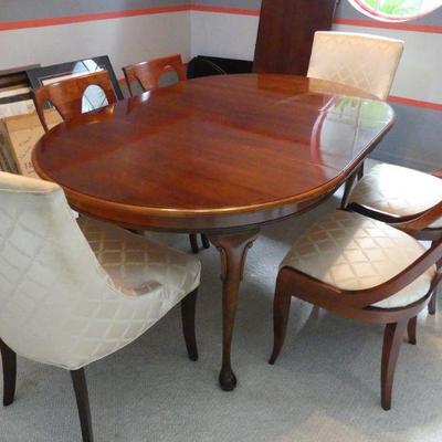Vintage Medium Solid Wood Dining Table, 2 Upholstered Side Chairs & 4 Upholstered Seat Side Chairs