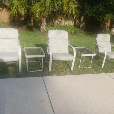 Winston Patio Furniture 3 Cushion High Back Dining Chairs with 2 Rectangular Side TablesSwivel Tilt Chairs & Rectangular Side Tables