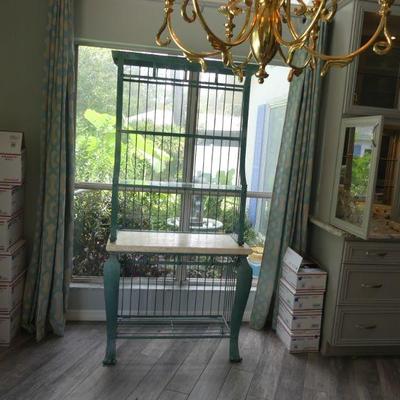 Vintage Art Nouveau Style 2-Tier Iron Antiqued Green Baker's Rack - 37½" x 18" x 76½"