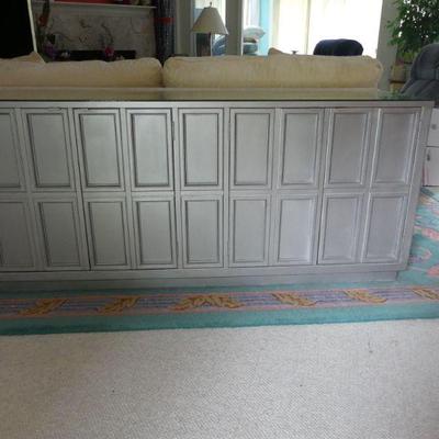 Vintage 2-Door/2-Drawer Console Cabinet with Mirror Top & Adjustable Shelves - Silver - 67" x 18" x 30"