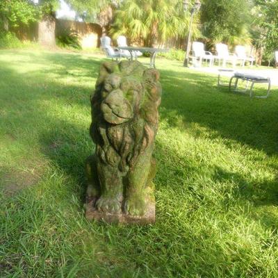 Vintage Large Concrete Lion Lawn Figure - 14" Square x 30" Tall
