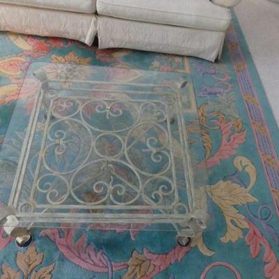 Wrought Iron Glass Top Table - Total Height: 16" Glass Top: 40" Square x ½"
