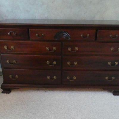 Medium Dark Wood 9-Drawer Chest - 60" x 21" x 35"