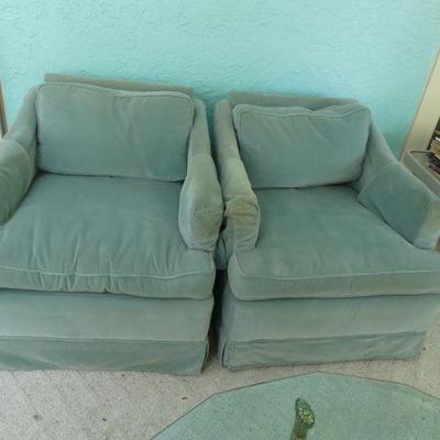 Pair of Velvety Upholstered Side Chairs - Seafoam Green - 28