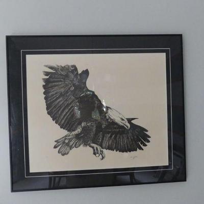Signed/Framed Vintage 1981 Kim Walker Eagle Painting/Etching - 29" x 25"