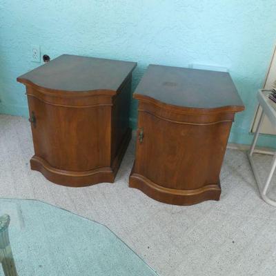 Vintage MCM Tomlinson Furniture Bow Front Nightstand/End Table Cabinets - 19" x 25" x 21" Each