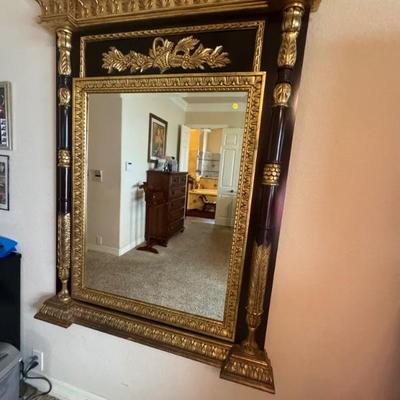Inlaid Black Mahogany and Bronze Mirror