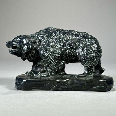 MOSAIC TILE COMPANY CERAMIC BEAR | Glazed ceramic bear from The Mosaic Tile Company on ceramic base with light green streaks. - l. 10 x...
