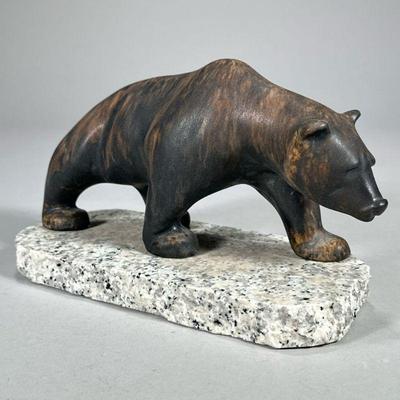 BLACK BEAR ON GRANITE | Ceramic black bear figurine in granite base. - l. 8.75 x w. 4 x h. 5 in

