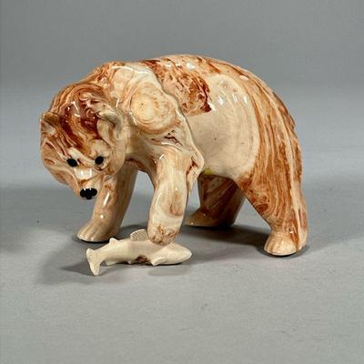 Signed Sitka Clay Bear | Glazed figure of a bear standing four square made with Sitka Clay, inscribed on bottom and with label from...