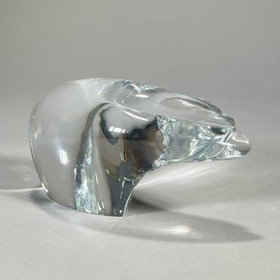 HOYA CRYSTAL BEAR FIGURINE | Artistic carved crystal bear figurine with artist signature on bottom. - l. 7 x w. 2.5 x h. 3.5 in

