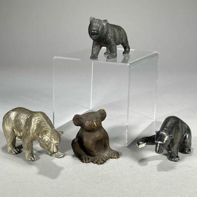 (4pc) METAL BEARS | Including brass koala bear, metal polar bear, painted brass bear, and other metal bears. - l. 5.75 x w. 2 x h. 2.5 in...