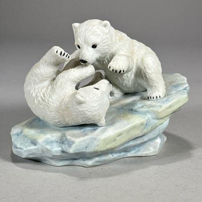 MARURI PORCELAIN POLAR BEAR CUBS FIGURINE | Part of Polar Expedition Collection showing polar bear cubs playing on iceberg from Maruri...
