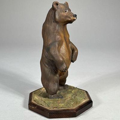 LOUIS PAUL JONAS CERAMIC BEAR SCULPTURE | Painted & mounted ceramic bear figure on wood base, signed on back “Louis Pau Jonas...