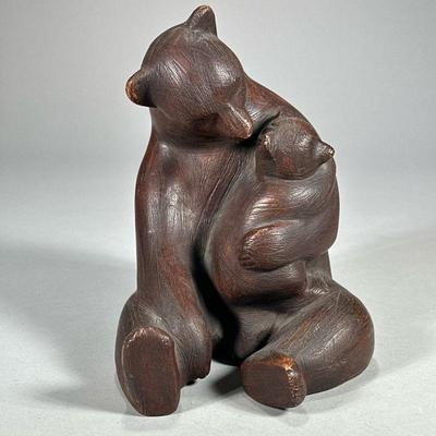 BRAYTON LAGUNA POTTERY MAMA BEAR | Ceramic figurine by Brayton LAGUNA Pottery showing mama bear holding cub, marked on bottom. - l. 7.5 x...