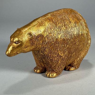 FLORENTINE ART STUDIO GILT BEAR | Round gilt bear figurine by Florentine Art Studio marked on back. - l. 11 x w. 5.5 x h. 6.5 in

