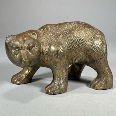 LARGE BRASS BEAR SCULPTURE | Brass bear figurine. - l. 8 x w. 4.5 x h. 5.25 in

