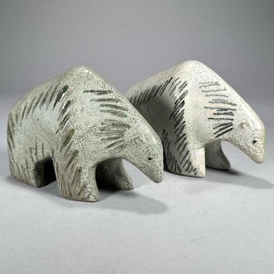 (2pc) PAIR LISA LARSON POLAR BEARS | Lisa Larson for Gustavsberg glazed ceramic polar bears. - l. 9 x w. 3 x h. 6.5 in

