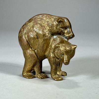 INTIMATE BRASS BEARS | Brass bear figurine depicting copulating bears. - l. 5 x w. 2.75 x h. 4.5 in

