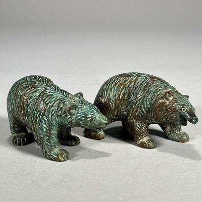 (2pc) PAIR BRONZE BEARS | Pair of bronze bear figurines. - l. 4 x w. 2 x h. 2.25 in

