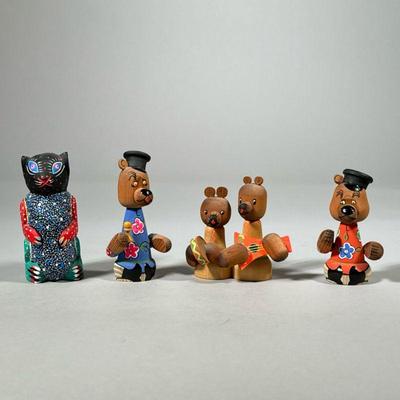 (4pc) ARTURO CASTILLO & OTHER PAINT DECORATED BEARS | Including Arturo Castillo, Mexican, plus USSR bears. - h. 4.75 in (tallest)

