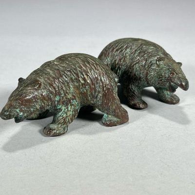 (2pc) PAIR BRONZE BEARS | Pair of bronze bear figures. - l. 4.25 x w. 2 x h. 2.5 in

