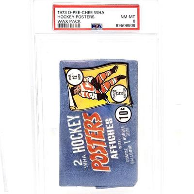 Lot #56- 1973 O-Pee-Chee Unopened WHA Hockey Posters Wax Pack PSA NM-MT 8.