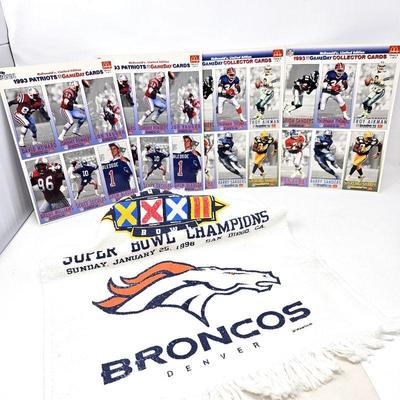 Lot #22 - 1993 McDonalds Gameday Football Cards & Broncos Super Bowl Super Bowl Towel.