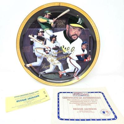 Lot #145 - Autographed Reggie Jackson Sports Impression 10" HOF Commemorative Plate with inscription “Mr. October.” In Box