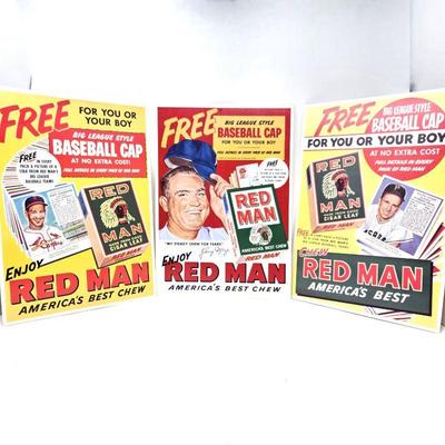 Lot #146 - Three Promotional Advertisements For Point of Sale in Stores - RED MAN Chewing Tobacco w/ Baseball Players