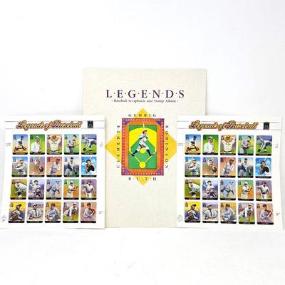 Lot #147 - 1989 USPS LEGENDS Baseball Scrapbook & Stamp Collector's Set Plus Two Additional Sheets of 33 cent Player Stamps