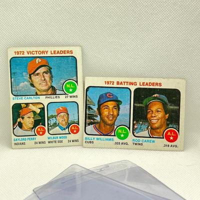 1973 Topps League Leader Cards. #61 1972 Batting Leaders, Rod Carew & Billy Williams. #66 1972 Victory Leaders, Steve Carlton,...