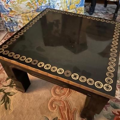Vintage Asian Bronze Coin Mid Century Modern Side Table Black Lacquered...