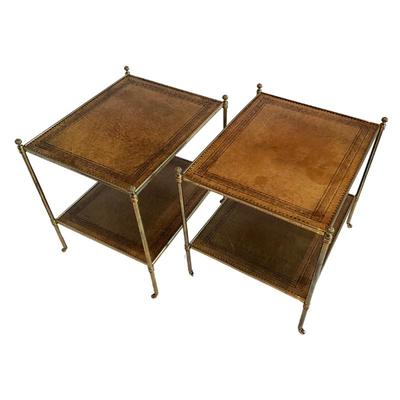 LOT 795 Pair of Leather and Brass Etagere Stands/Endtables. Click here to bid-...