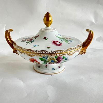 769 Vintage Handpainted Dresden Covered Porcelain Tureen 