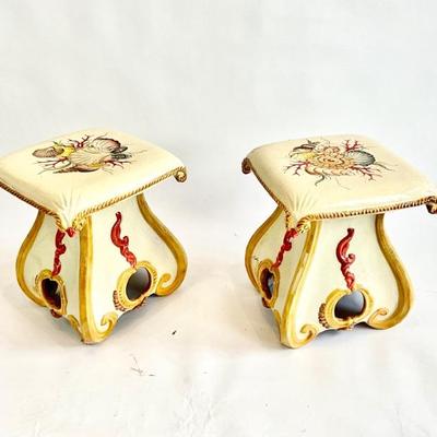 Lot 892 Pair of Handpainted Garden Stools by Ceccarelli 
