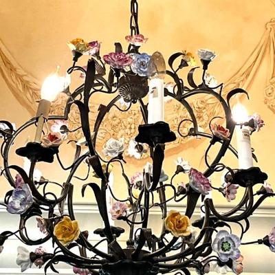 Lot 943 & 942 Porcelain Floral Chandelier