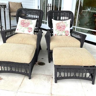 Lot 944 Lot of Lane Venture Brown Wicker Reclining Chairs with Ottomans 