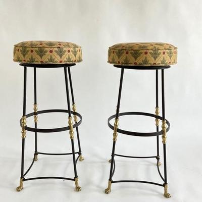 Lot 843 Pair of Paul Ferrante Old Iron Polished Unlacquered Brass Stools 