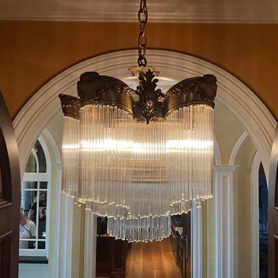 LOTS 976 & 977 Victorian Brass & Crystal Rod Prism Chandeliers. Click here to bid-...