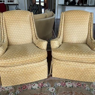 Lot 754 Pair of Custom Upholstered Yellow Chairs by Century Furniture