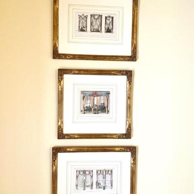 Lot 939 Set of 3 Framed French Window Treatment Prints 